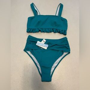 Cupshe Swimsuit, 2-Piece High Waist & Bralette Bikini, Dark Teal, Sz M